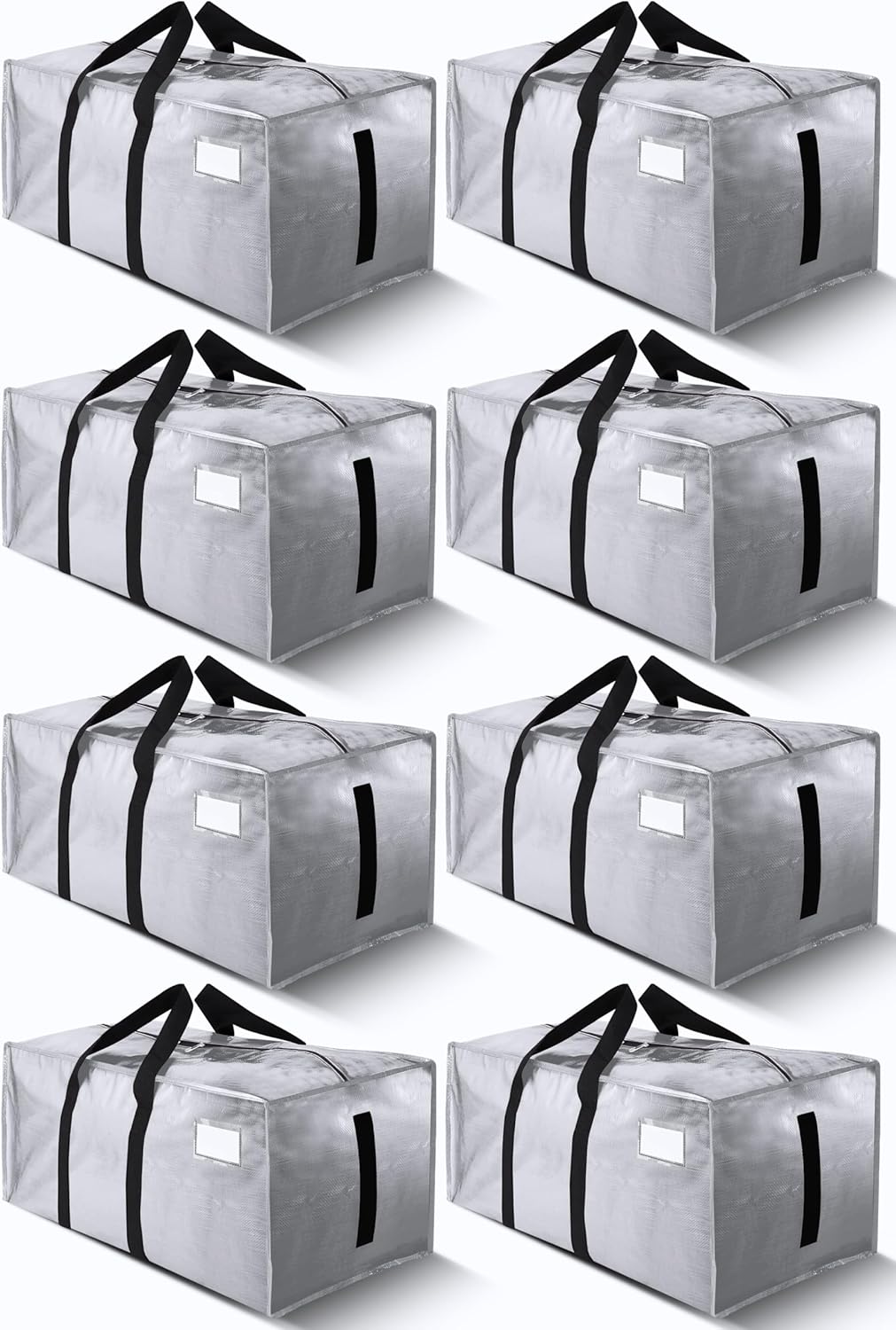 Supports 200lbs Heavy Duty Moving Bags - Strong Zipper & Wrap-Around Handles - Water-Resistant Storage Totes, Durable Alternative to Moving Boxes - 8 Pack - Semi-Transparent