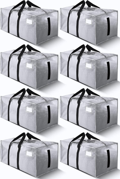 Supports 200lbs Heavy Duty Moving Bags - Strong Zipper & Wrap-Around Handles - Water-Resistant Storage Totes, Durable Alternative to Moving Boxes - 8 Pack - Semi-Transparent