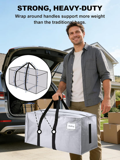 Supports 200lbs Heavy Duty Moving Bags - Strong Zipper & Wrap-Around Handles - Water-Resistant Storage Totes, Durable Alternative to Moving Boxes - 8 Pack - Semi-Transparent