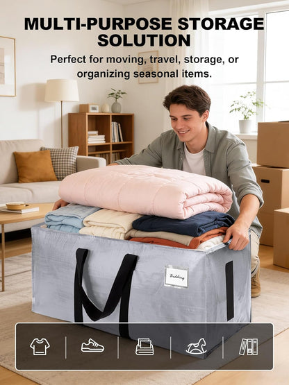 Supports 200lbs Heavy Duty Moving Bags - Strong Zipper & Wrap-Around Handles - Water-Resistant Storage Totes, Durable Alternative to Moving Boxes - 8 Pack - Semi-Transparent