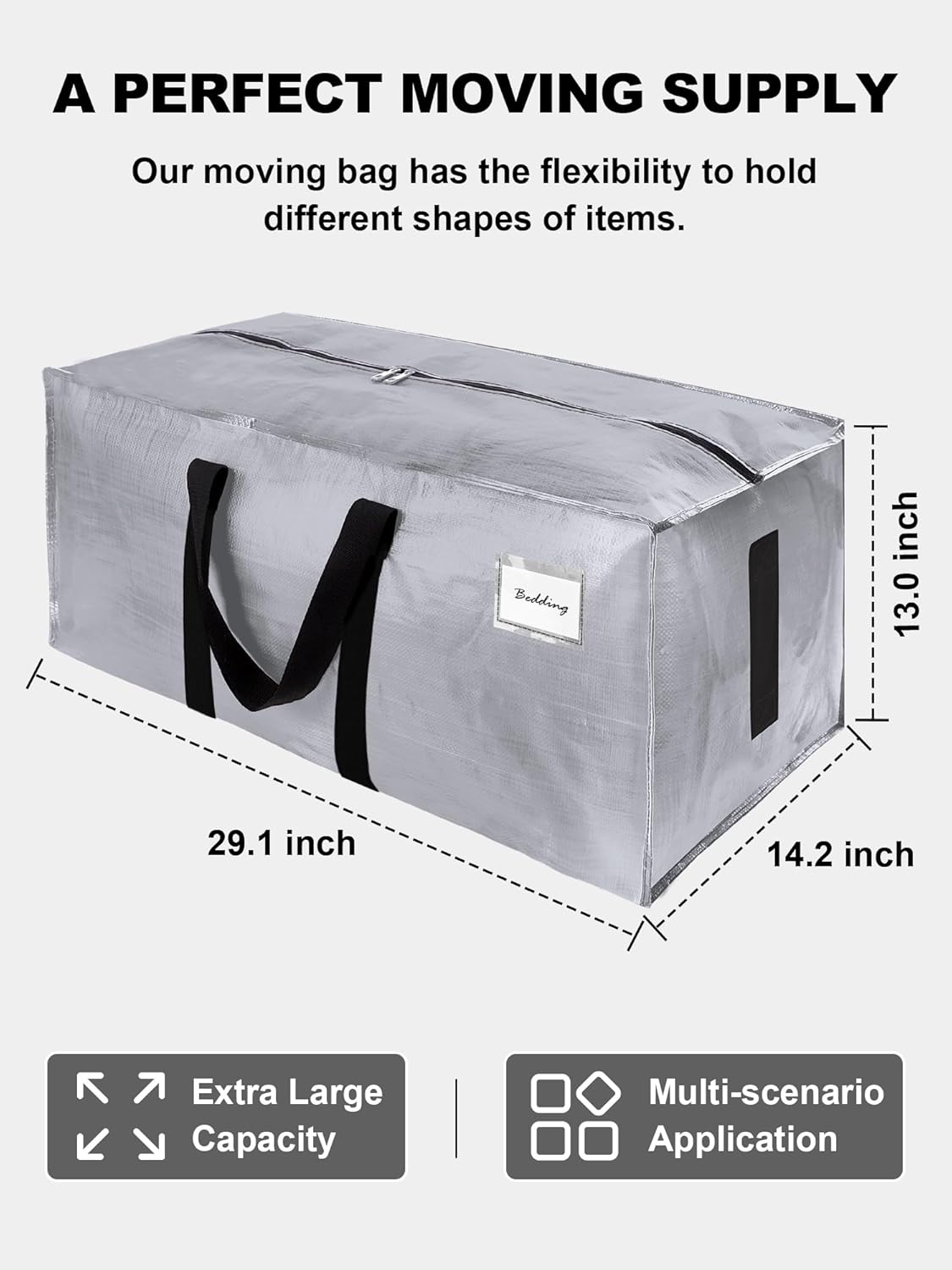 Supports 200lbs Heavy Duty Moving Bags - Strong Zipper & Wrap-Around Handles - Water-Resistant Storage Totes, Durable Alternative to Moving Boxes - 8 Pack - Semi-Transparent
