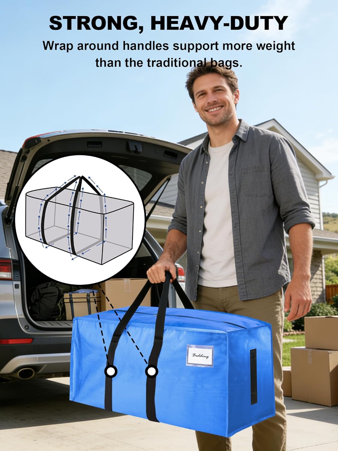 Supports 200lbs Heavy Duty Moving Bags - Strong Zipper & Wrap-Around Handles - Water-Resistant Storage Totes, Durable Alternative to Moving Boxes - 8 Pack - Semi-Transparent