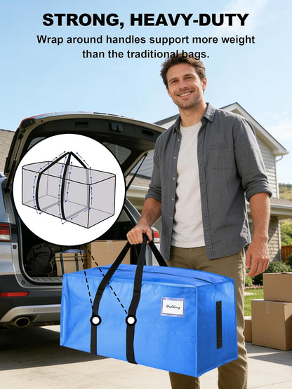 Supports 200lbs Heavy Duty Moving Bags - Strong Zipper & Wrap-Around Handles - Water-Resistant Storage Totes, Durable Alternative to Moving Boxes - 8 Pack - Semi-Transparent