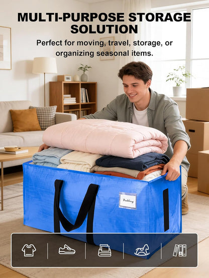 Supports 200lbs Heavy Duty Moving Bags - Strong Zipper & Wrap-Around Handles - Water-Resistant Storage Totes, Durable Alternative to Moving Boxes - 8 Pack - Semi-Transparent