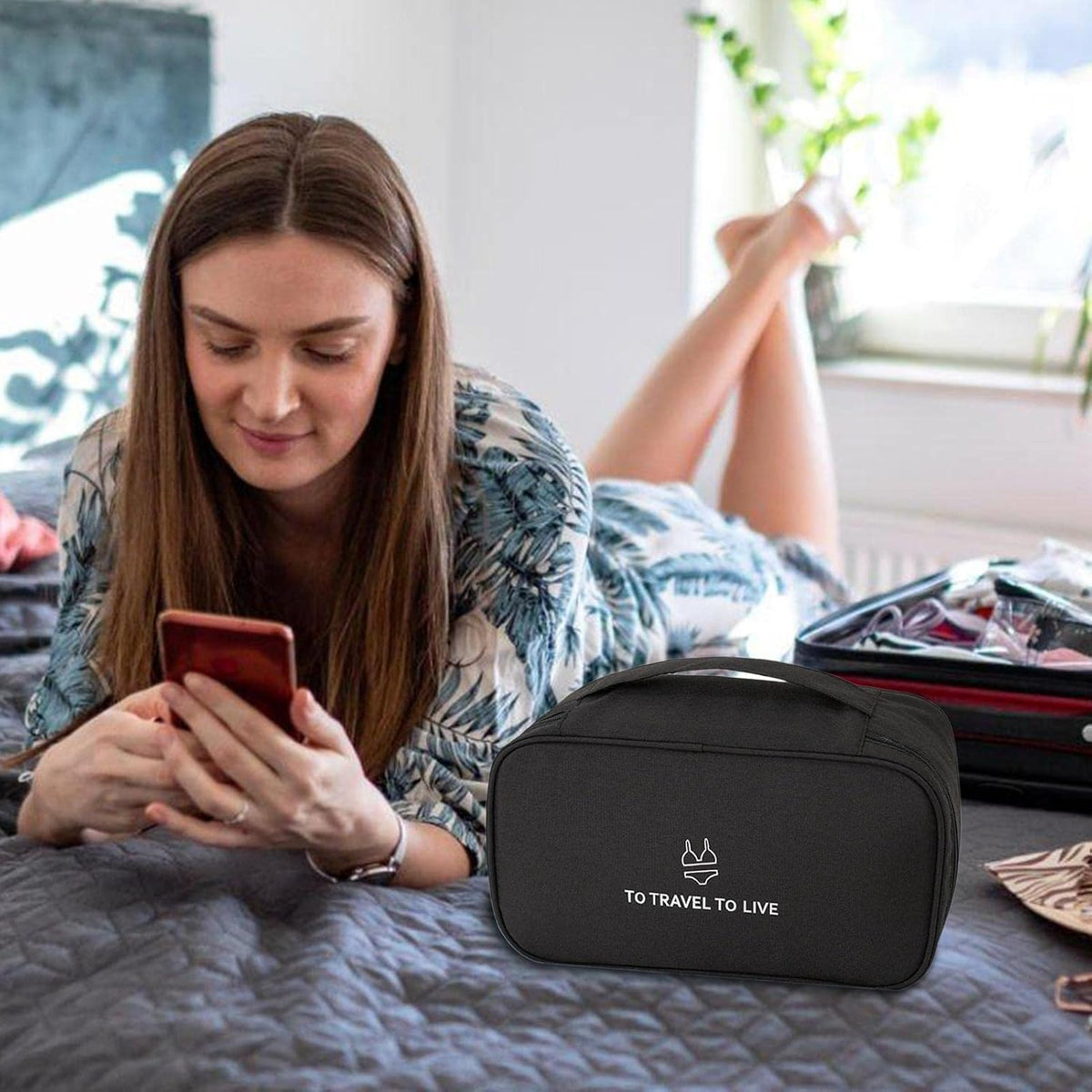 Travel Bra Underwaer Organizer Compact Lingerie Box Fornight Toiletry Bag, Portable Multi-Functional Underwear Organizer Case with Handle Travel Storage Bag Cube Cosmetic Bag