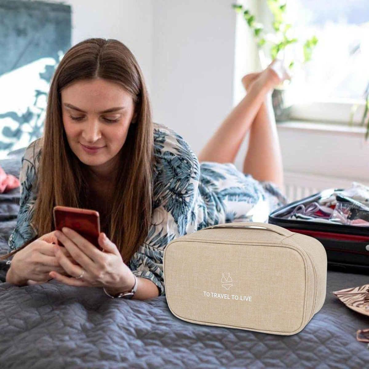 Travel Bra Underwaer Organizer Compact Lingerie Box Fornight Toiletry Bag, Portable Multi-Functional Underwear Organizer Case with Handle Travel Storage Bag Cube Cosmetic Bag