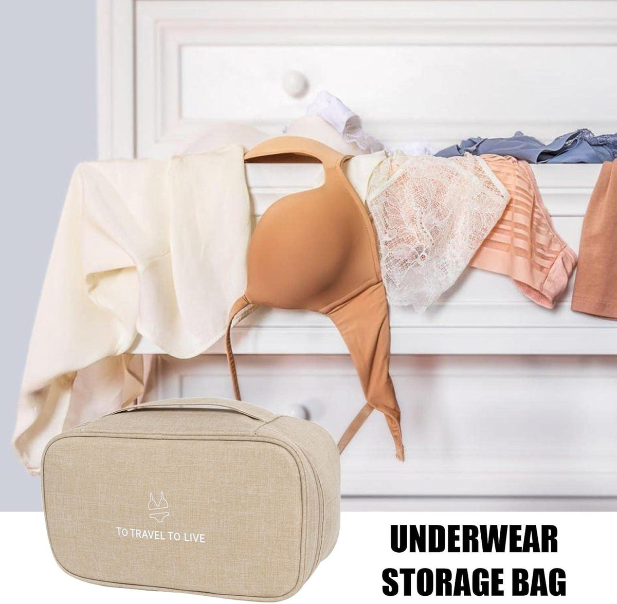 Travel Bra Underwaer Organizer Compact Lingerie Box Fornight Toiletry Bag, Portable Multi-Functional Underwear Organizer Case with Handle Travel Storage Bag Cube Cosmetic Bag