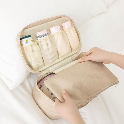 Travel Bra Underwaer Organizer Compact Lingerie Box Fornight Toiletry Bag, Portable Multi-Functional Underwear Organizer Case with Handle Travel Storage Bag Cube Cosmetic Bag
