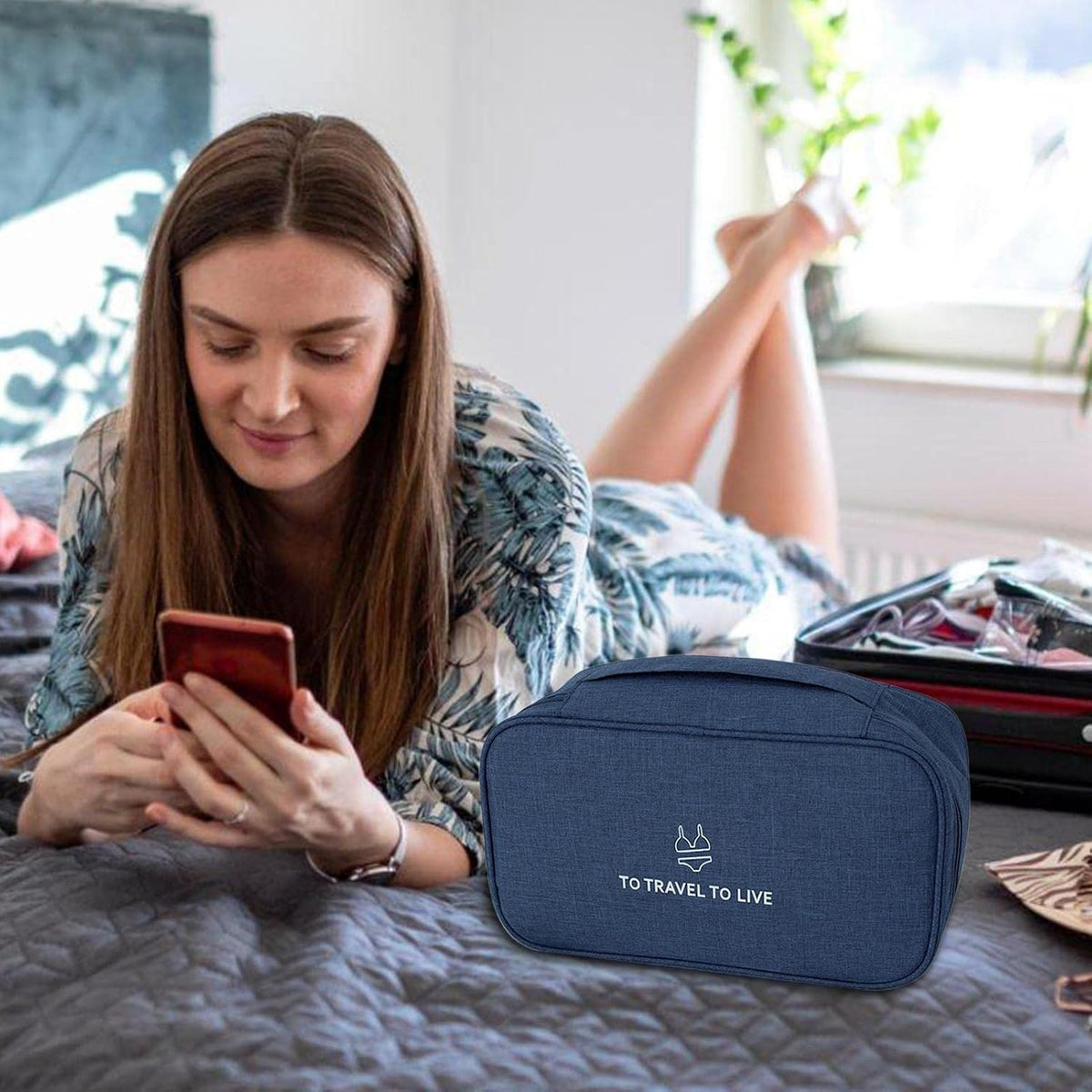 Travel Bra Underwaer Organizer Compact Lingerie Box Fornight Toiletry Bag, Portable Multi-Functional Underwear Organizer Case with Handle Travel Storage Bag Cube Cosmetic Bag