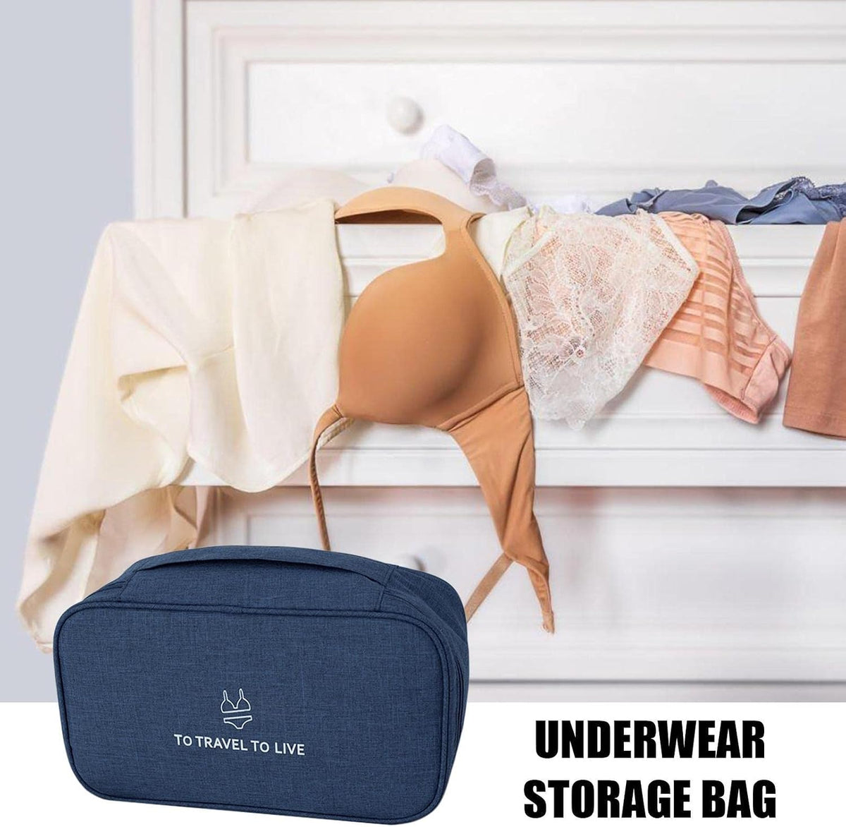 Travel Bra Underwaer Organizer Compact Lingerie Box Fornight Toiletry Bag, Portable Multi-Functional Underwear Organizer Case with Handle Travel Storage Bag Cube Cosmetic Bag