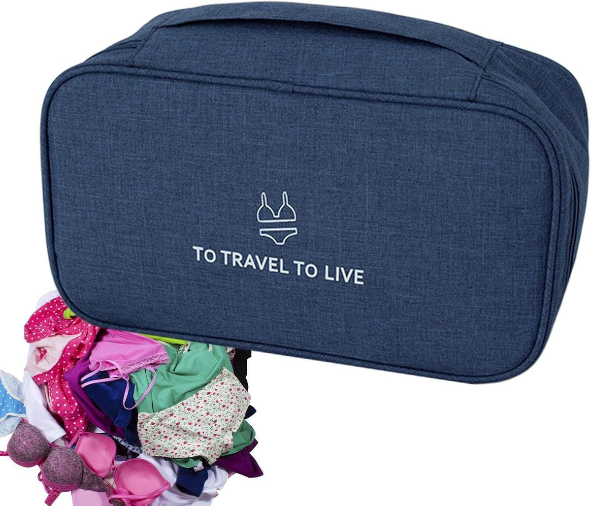Travel Bra Underwaer Organizer Compact Lingerie Box Fornight Toiletry Bag, Portable Multi-Functional Underwear Organizer Case with Handle Travel Storage Bag Cube Cosmetic Bag