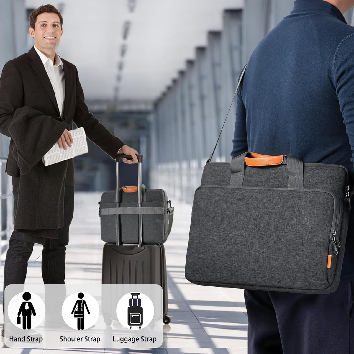 15 15.6 16 inch Laptop Bag Carrying Case | Water-Repellent Fabric Computer PC Shoulder Briefcase, Lightweight Toploader, Business Casual or School
