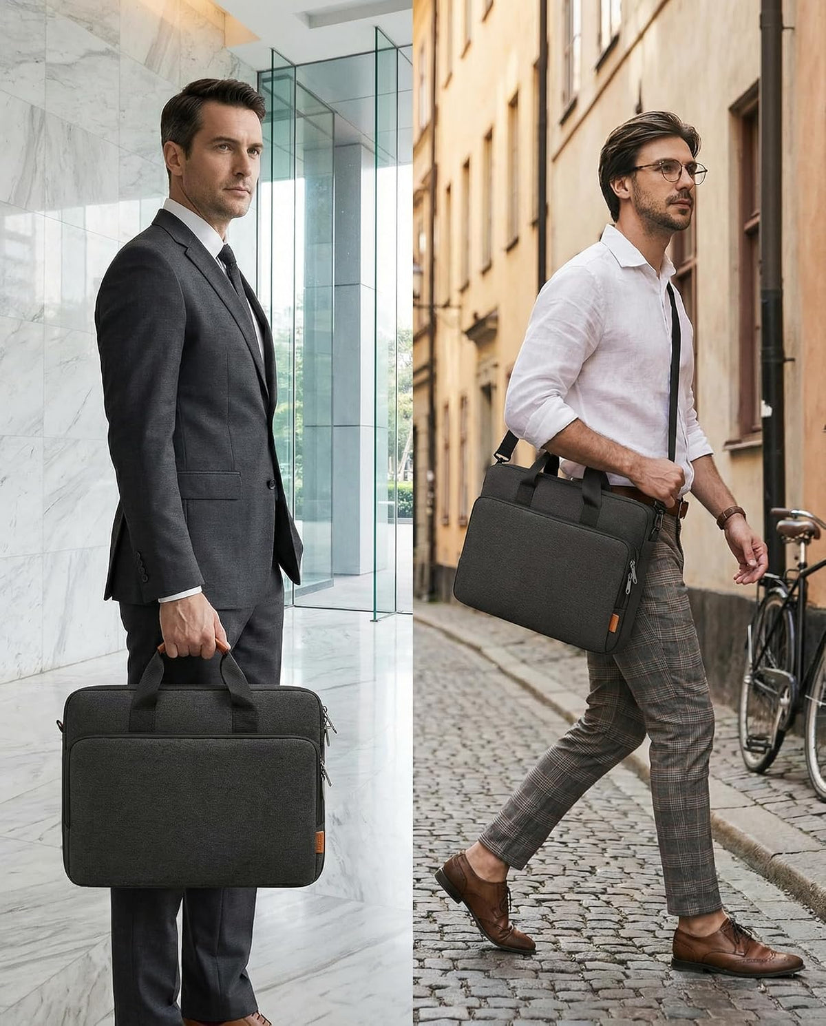 15 15.6 16 inch Laptop Bag Carrying Case | Water-Repellent Fabric Computer PC Shoulder Briefcase, Lightweight Toploader, Business Casual or School