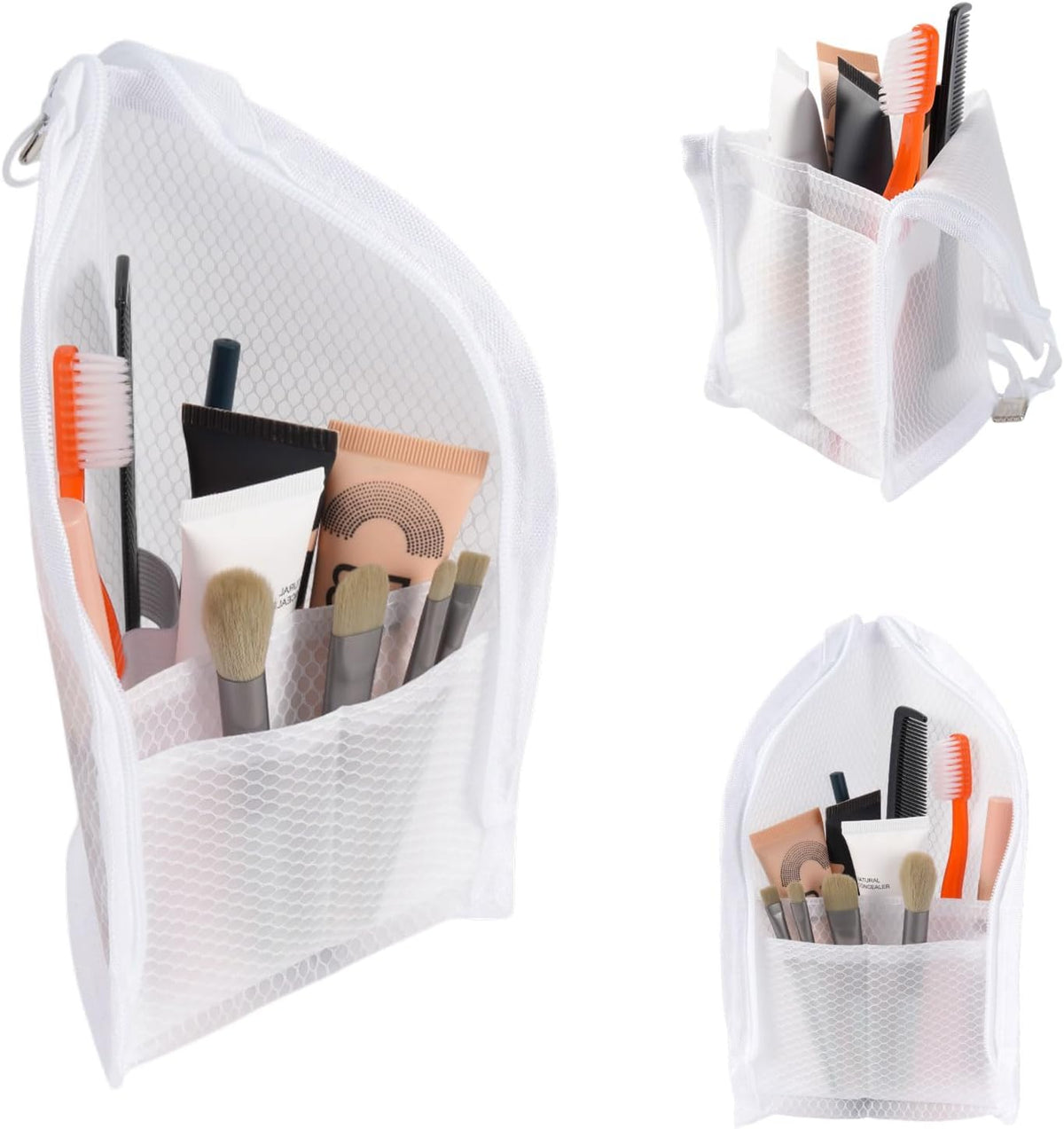 Standing Toiletry Bag, Foldable Self Standing Travel Toiletry Pouch, Mesh Large Capacity Cosmetic Waterproof Bag Clear Hanging Travel Toiletry Bags for Toothbrush & Toiletries (White)