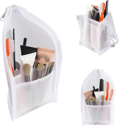 Standing Toiletry Bag, Foldable Self Standing Travel Toiletry Pouch, Mesh Large Capacity Cosmetic Waterproof Bag Clear Hanging Travel Toiletry Bags for Toothbrush & Toiletries (White)