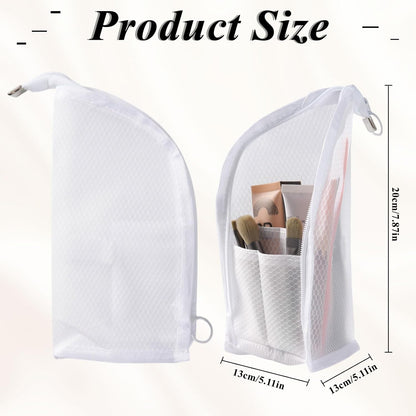 Standing Toiletry Bag, Foldable Self Standing Travel Toiletry Pouch, Mesh Large Capacity Cosmetic Waterproof Bag Clear Hanging Travel Toiletry Bags for Toothbrush & Toiletries (White)