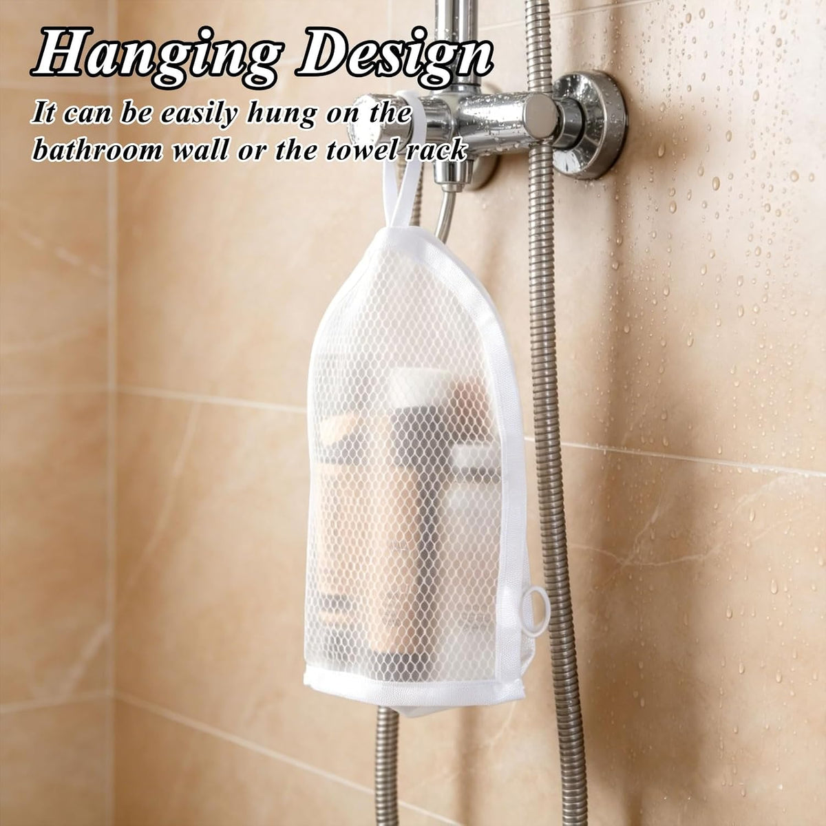 Standing Toiletry Bag, Foldable Self Standing Travel Toiletry Pouch, Mesh Large Capacity Cosmetic Waterproof Bag Clear Hanging Travel Toiletry Bags for Toothbrush & Toiletries (White)