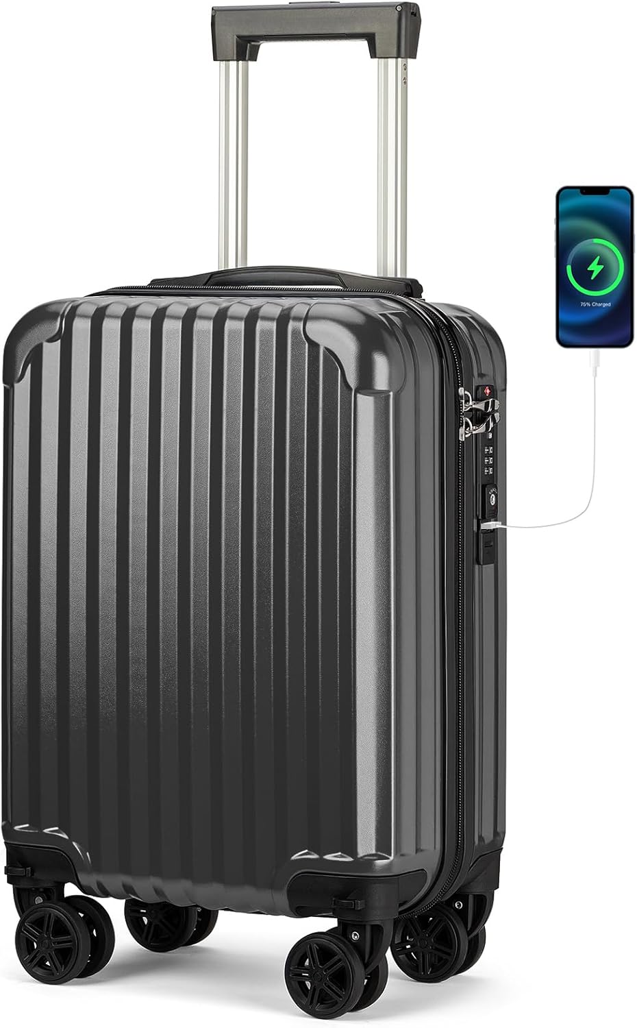 Personal Item Suitcase 18x14x8 Inches Hardside Built In TSA Lock & USB Port Lightweight Luggage With Removable Silent Wheels Underseat Carry-On Bag For Spirit and Frontier and More (Yellow)