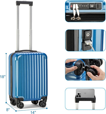Personal Item Suitcase 18x14x8 Inches Hardside Built In TSA Lock & USB Port Lightweight Luggage With Removable Silent Wheels Underseat Carry-On Bag For Spirit and Frontier and More (Yellow)
