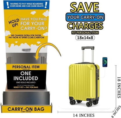 Personal Item Suitcase 18x14x8 Inches Hardside Built In TSA Lock & USB Port Lightweight Luggage With Removable Silent Wheels Underseat Carry-On Bag For Spirit and Frontier and More (Yellow)