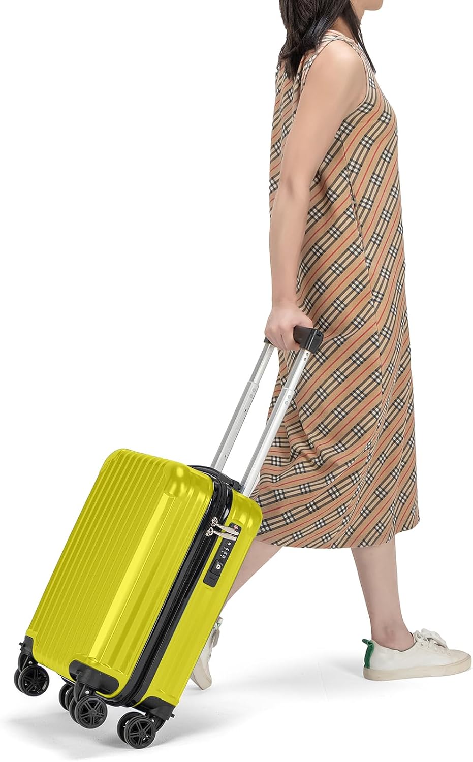 Personal Item Suitcase 18x14x8 Inches Hardside Built In TSA Lock & USB Port Lightweight Luggage With Removable Silent Wheels Underseat Carry-On Bag For Spirit and Frontier and More (Yellow)