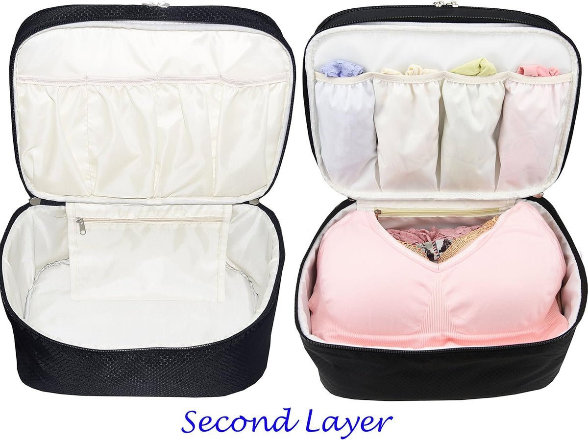 Travel Organizer Underwear Bag - Large Double Layer Packing Storage Bag – Fits Large Bra, Socks, Underpants, Cosmetic, Toiletry kit
