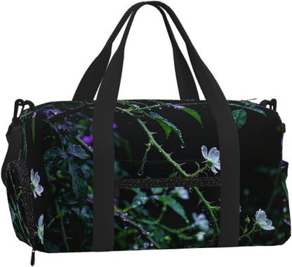 Dark Green Vine Duffel Bag with Shoe Compartment-Sports Gym Weekender for Men Women, Waterproof Travel Tote with Wet Pocket for Dirty Shoes