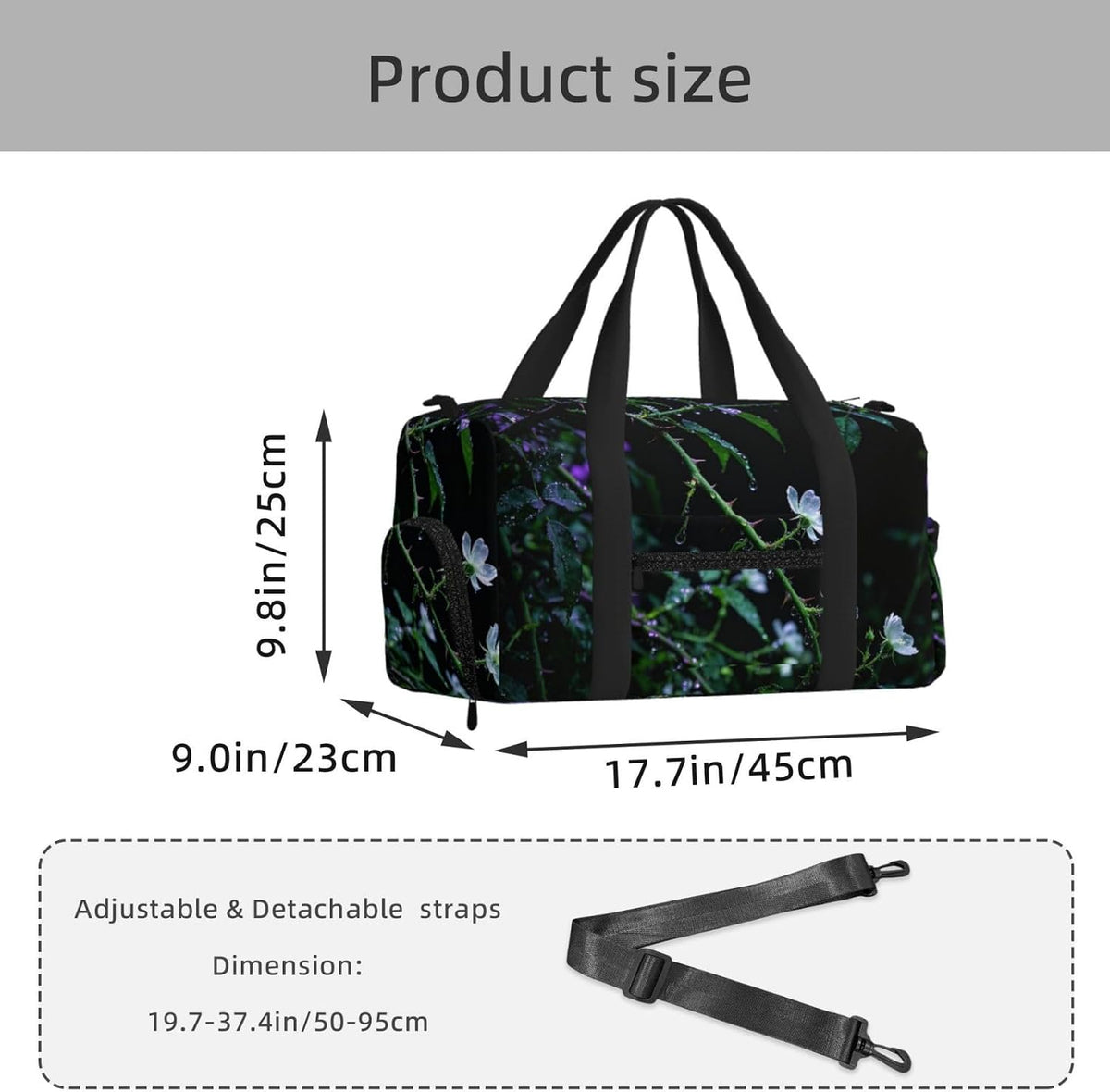 Dark Green Vine Duffel Bag with Shoe Compartment-Sports Gym Weekender for Men Women, Waterproof Travel Tote with Wet Pocket for Dirty Shoes