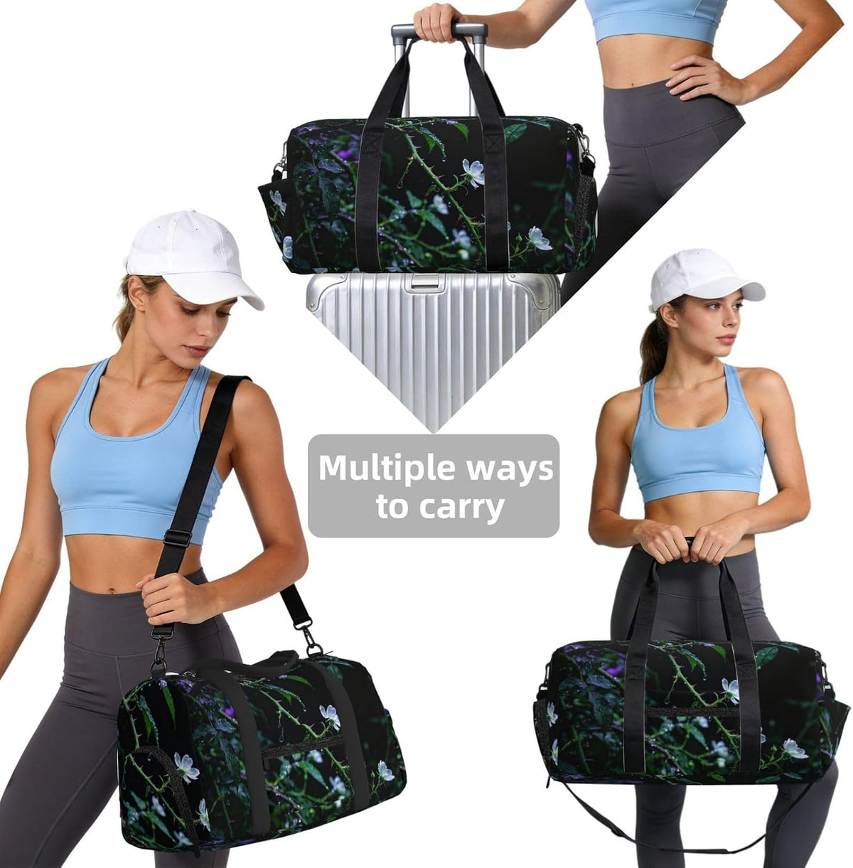Dark Green Vine Duffel Bag with Shoe Compartment-Sports Gym Weekender for Men Women, Waterproof Travel Tote with Wet Pocket for Dirty Shoes