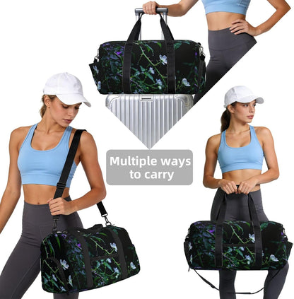 Dark Green Vine Duffel Bag with Shoe Compartment-Sports Gym Weekender for Men Women, Waterproof Travel Tote with Wet Pocket for Dirty Shoes