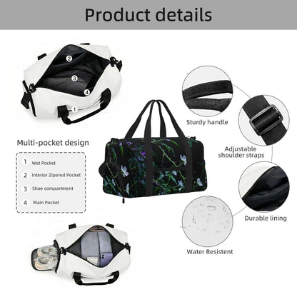 Dark Green Vine Duffel Bag with Shoe Compartment-Sports Gym Weekender for Men Women, Waterproof Travel Tote with Wet Pocket for Dirty Shoes