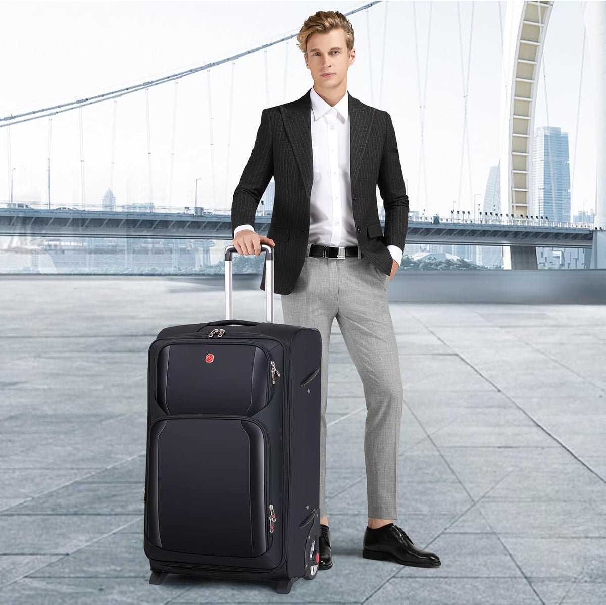 ROPLUS Laduga Softside Expandable Luggage with Large Wheels Carry-On Luggage Suicase (Purple, 21-Inch)