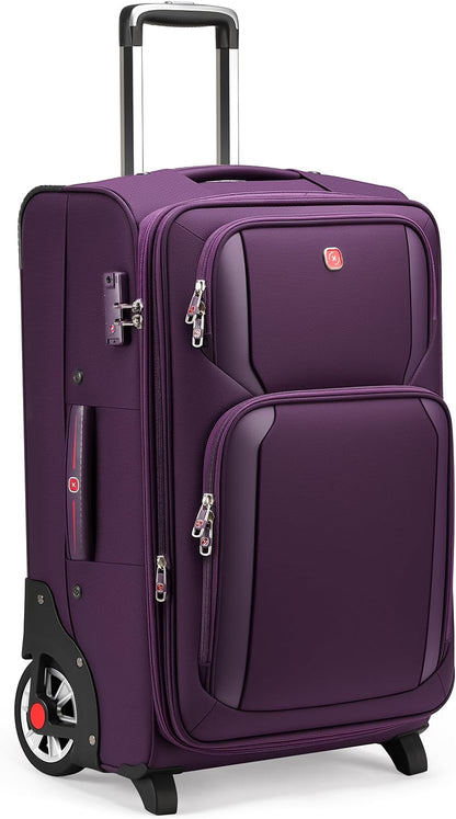 ROPLUS Laduga Softside Expandable Luggage with Large Wheels Carry-On Luggage Suicase (Purple, 21-Inch)