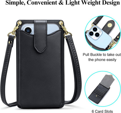 Small Crossbody Cell Phone Purse for Women Vegan Leather Crossbody Phone Bag with RFID Card Slots Adjustable Strap