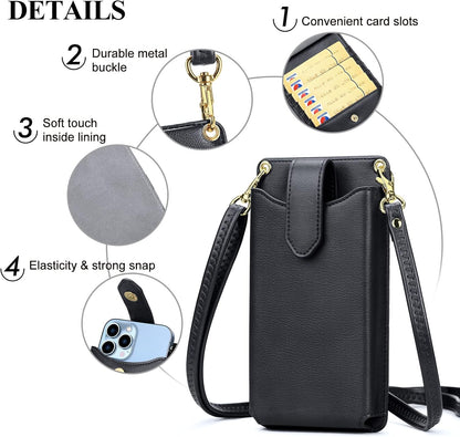 Small Crossbody Cell Phone Purse for Women Vegan Leather Crossbody Phone Bag with RFID Card Slots Adjustable Strap