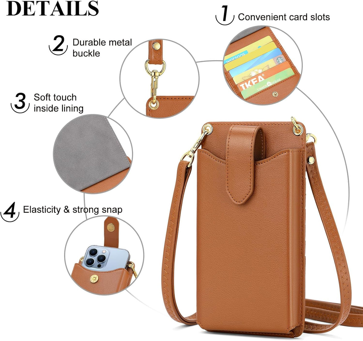 Small Crossbody Cell Phone Purse for Women Vegan Leather Crossbody Phone Bag with RFID Card Slots Adjustable Strap