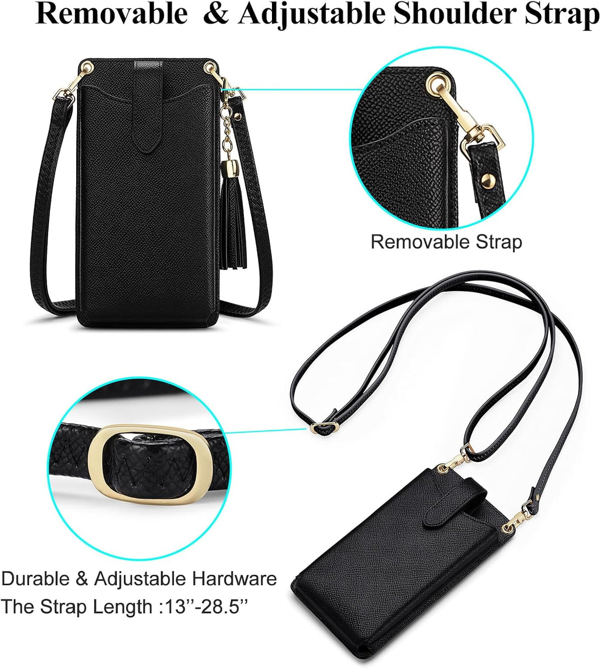 Small Crossbody Cell Phone Purse for Women Vegan Leather Crossbody Phone Bag with RFID Card Slots Adjustable Strap