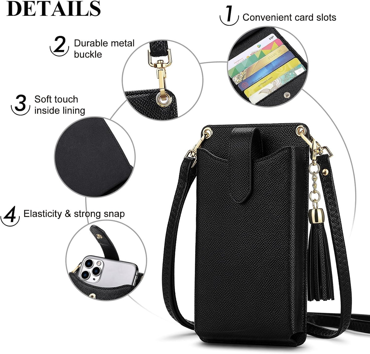 Small Crossbody Cell Phone Purse for Women Vegan Leather Crossbody Phone Bag with RFID Card Slots Adjustable Strap