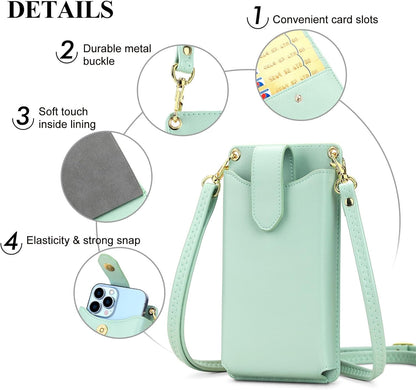 Small Crossbody Cell Phone Purse for Women Vegan Leather Crossbody Phone Bag with RFID Card Slots Adjustable Strap