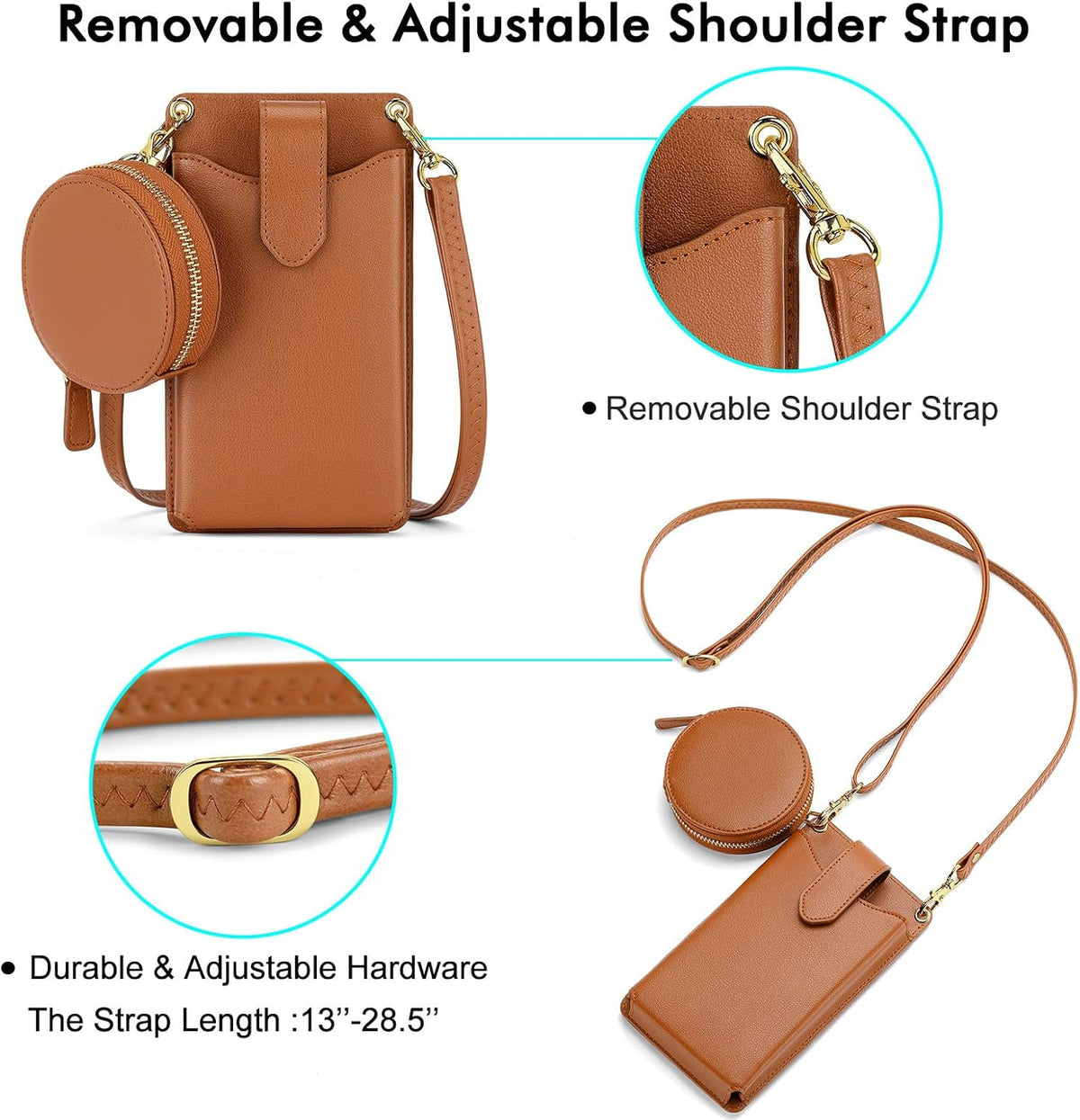 Small Crossbody Cell Phone Purse for Women Vegan Leather Crossbody Phone Bag with RFID Card Slots Adjustable Strap