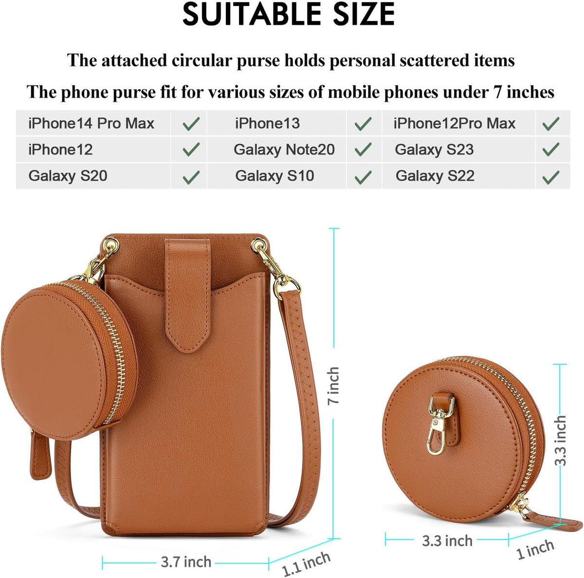 Small Crossbody Cell Phone Purse for Women Vegan Leather Crossbody Phone Bag with RFID Card Slots Adjustable Strap