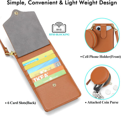 Small Crossbody Cell Phone Purse for Women Vegan Leather Crossbody Phone Bag with RFID Card Slots Adjustable Strap