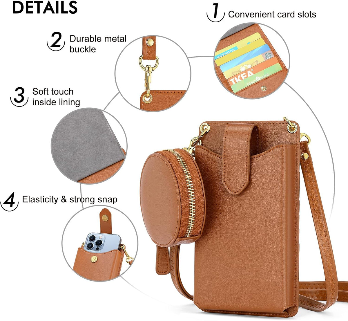 Small Crossbody Cell Phone Purse for Women Vegan Leather Crossbody Phone Bag with RFID Card Slots Adjustable Strap