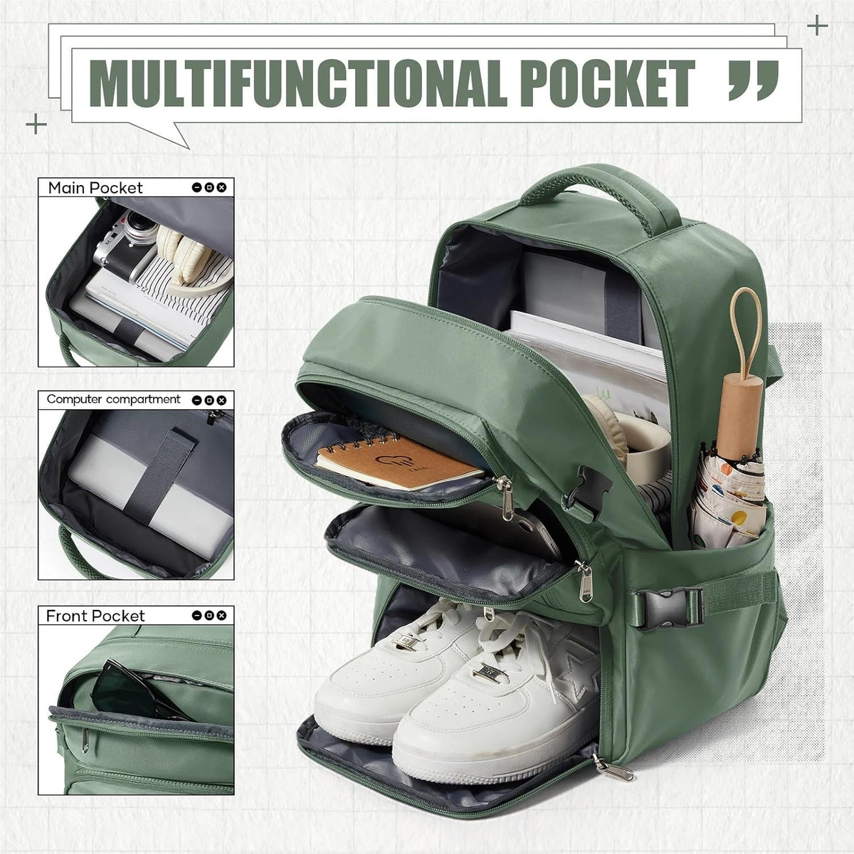 40x20x25cm Carry On Luggage Laptop Bag Anti-Theft Men Women's Bag For Sports Trekking Travel Backpack Cabin Bag(Beige)