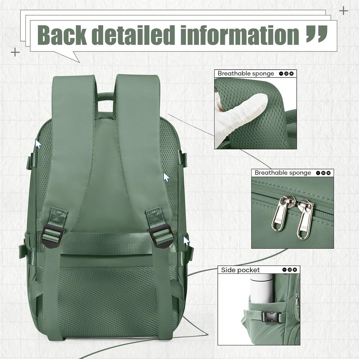 40x20x25cm Carry On Luggage Laptop Bag Anti-Theft Men Women's Bag For Sports Trekking Travel Backpack Cabin Bag(Beige)