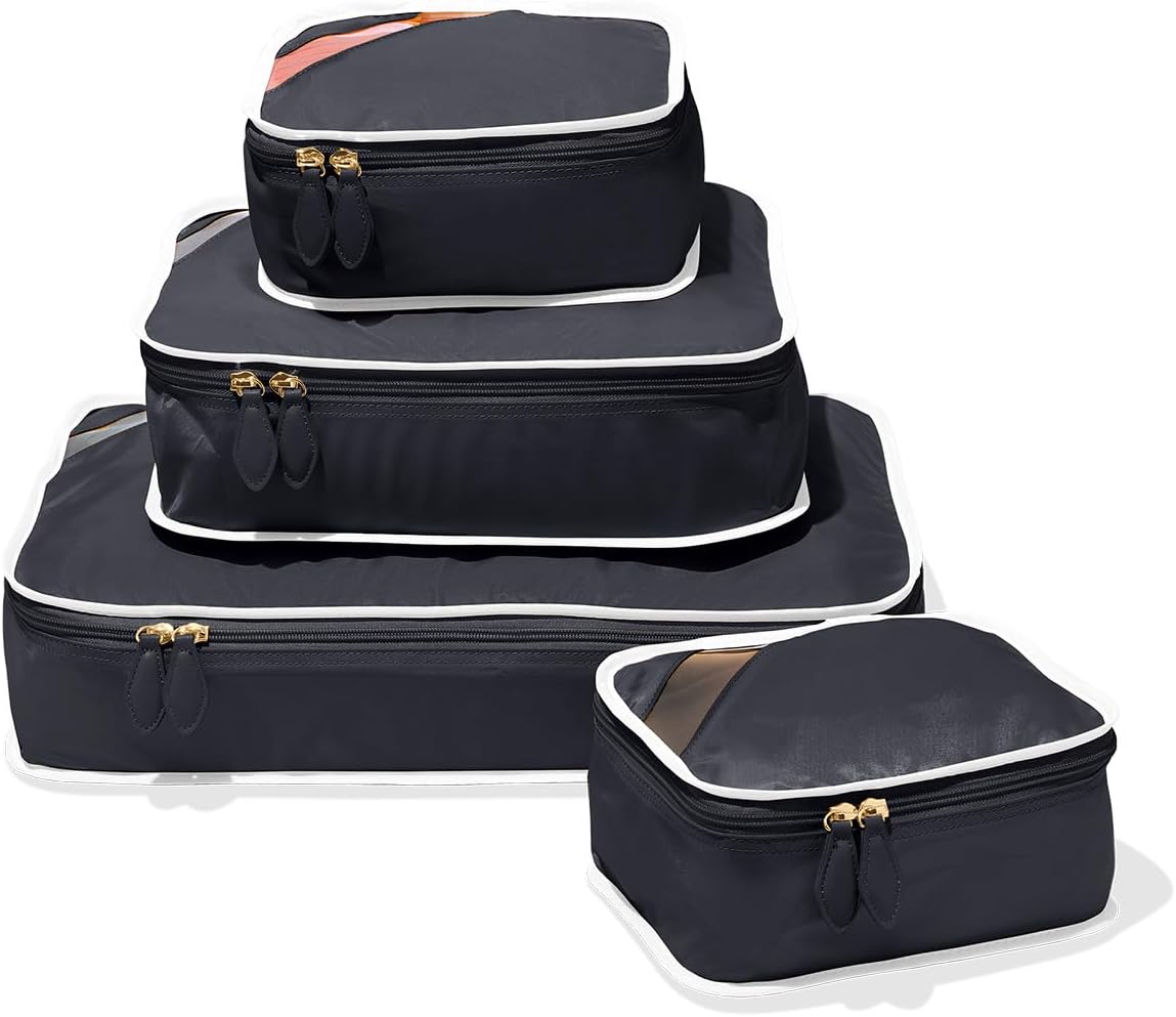 Packing Cube Quads | Luggage Organizer for Travel Accessories, Shoes, Toiletries, Laundry | 4 Pack Storage Cubes in Various Sizes | Derby Black