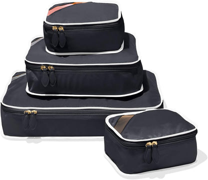 Packing Cube Quads | Luggage Organizer for Travel Accessories, Shoes, Toiletries, Laundry | 4 Pack Storage Cubes in Various Sizes | Derby Black