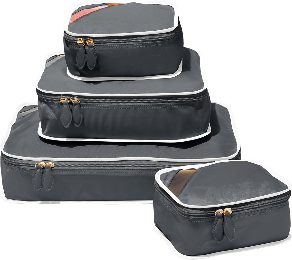 Packing Cube Quads | Luggage Organizer for Travel Accessories, Shoes, Toiletries, Laundry | 4 Pack Storage Cubes in Various Sizes | Derby Black