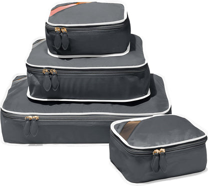 Packing Cube Quads | Luggage Organizer for Travel Accessories, Shoes, Toiletries, Laundry | 4 Pack Storage Cubes in Various Sizes | Derby Black