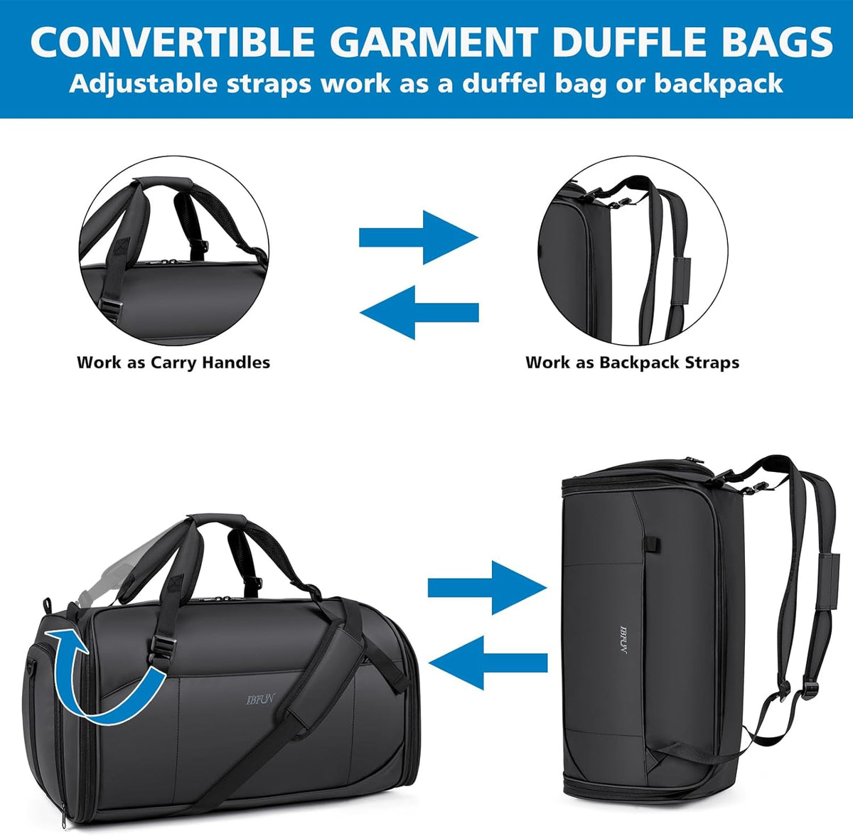 Convertible Garment Bags for Travel - Carry on Garment Duffle Bag with Backpack Straps for Men Women, 4 in 1 Large Travel Duffel Bags with Shoes Compartment Hanging Suit Dress Weekender Bag 3pcs Set
